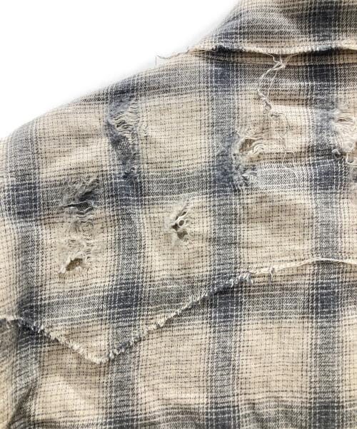 BLANK（ブランク）BLANK (ブランク) ダメージ加工オンブレチェックシャツ ベージュ サイズ:Mの古着・服飾アイテム