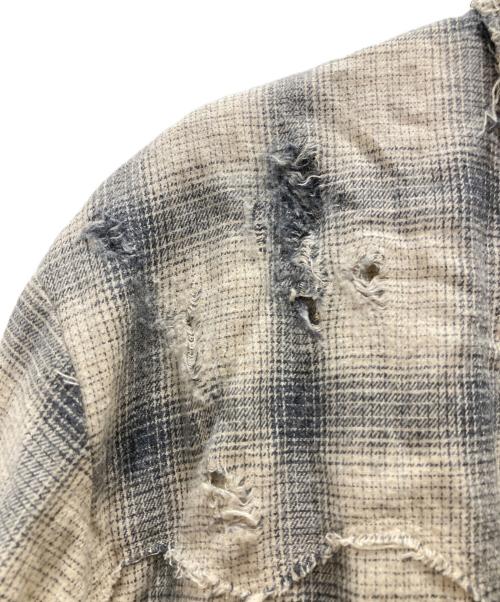 BLANK（ブランク）BLANK (ブランク) ダメージ加工オンブレチェックシャツ ベージュ サイズ:Mの古着・服飾アイテム