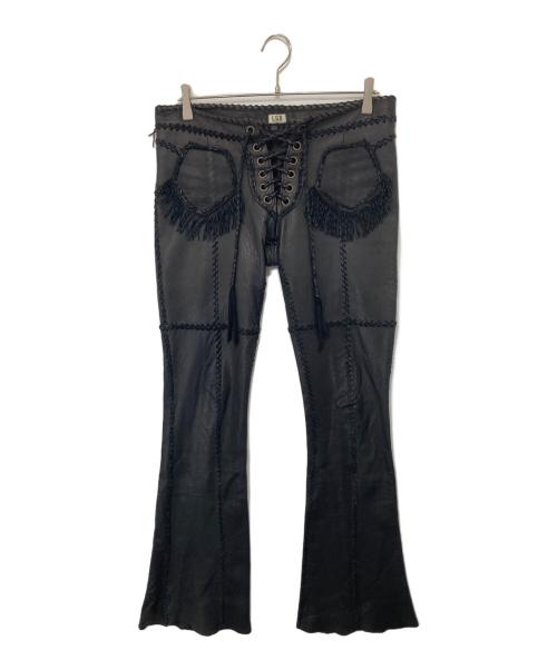 L.G.B（ルグランブルー）L.G.B (ルグランブルー) フリンジフレアレザーパンツ　FRINGE LEATHER PANTS　CARLOS/PTM DEER ブラック サイズ:73.5cm (W29)の古着・服飾アイテム