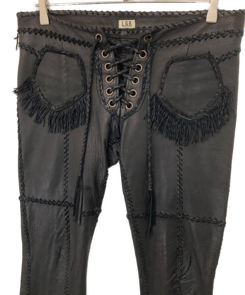 L.G.B（ルグランブルー）L.G.B (ルグランブルー) フリンジフレアレザーパンツ　FRINGE LEATHER PANTS　CARLOS/PTM DEER ブラック サイズ:73.5cm (W29)の古着・服飾アイテム