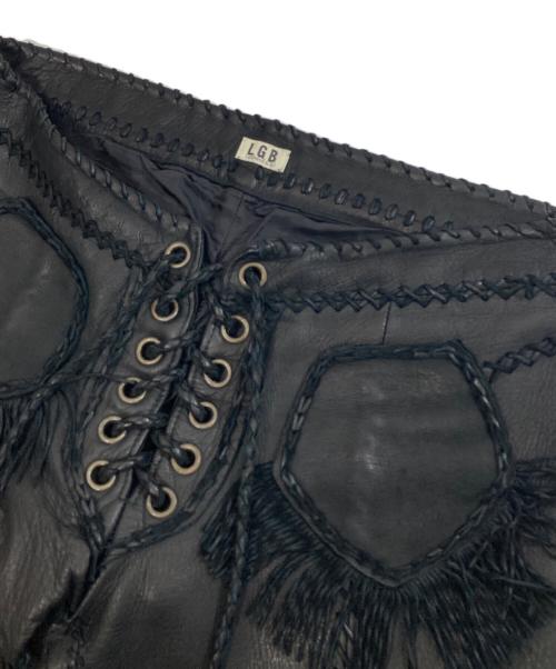 L.G.B（ルグランブルー）L.G.B (ルグランブルー) フリンジフレアレザーパンツ　FRINGE LEATHER PANTS　CARLOS/PTM DEER ブラック サイズ:73.5cm (W29)の古着・服飾アイテム