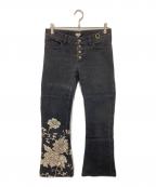 L.G.Bルグランブルー）の古着「花柄プリントフレアデニムパンツ　FLOWER PRINT FLARE DENIM PANTS　EOLF/BF/B 2677M」｜ブラック