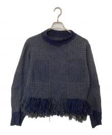 sacai（サカイ）の古着「ハンドトゥース フリンジ ボールチェーン ニット 14-02088」｜ネイビー