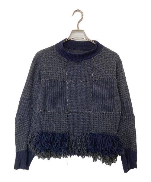sacai（サカイ）sacai (サカイ) ハンドトゥース フリンジ ボールチェーン ニット 14-02088 ネイビー サイズ:１の古着・服飾アイテム