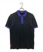 PRADA SPORTSプラダスポーツ）の古着「裾ラバーロゴ バイカラーポロシャツ　SJJ888　半袖ポロシャツ」｜ブラック