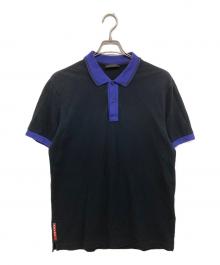 PRADA SPORTS（プラダスポーツ）の古着「裾ラバーロゴ バイカラーポロシャツ　SJJ888　半袖ポロシャツ」｜ブラック