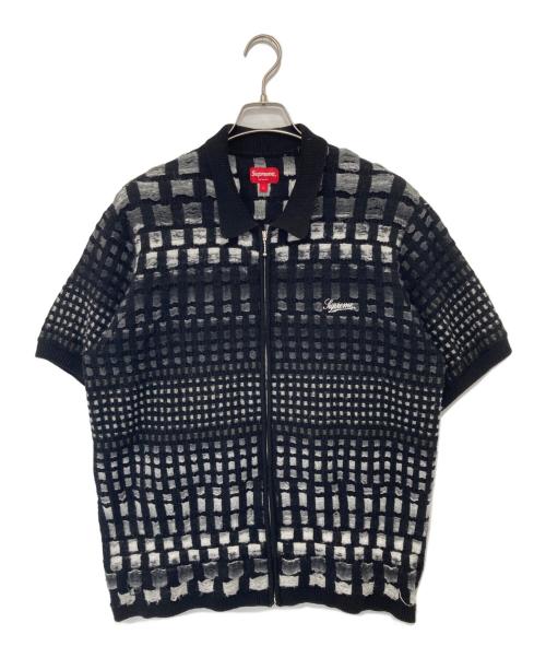 SUPREME（シュプリーム）SUPREME (シュプリーム) 23SS Gradient Grid Zip Up Polo（グラディエント グリッドジップアップポロ） ブラック サイズ:Lの古着・服飾アイテム