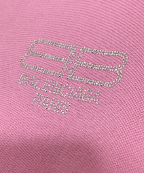 BALENCIAGA（バレンシアガ）BALENCIAGA (バレンシアガ) ラインストーンBBロゴプルオーバーパーカー　578135 TMVP3 ピンク サイズ:Mの古着・服飾アイテム