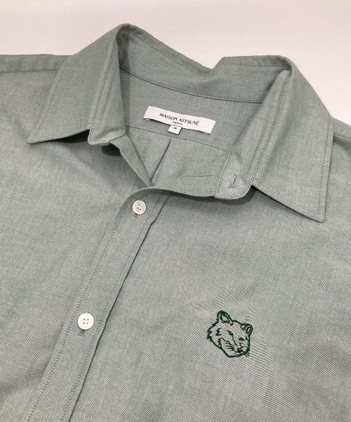 maison kitsune（メゾンキツネ）maison kitsune (メゾンキツネ) CONTOUR FOX HEAD SKATE SHIRT（コントア フォックスヘッド スケートシャツ）/ 長袖シャツ　MM00405WC5012 グリーン サイズ:Mの古着・服飾アイテム