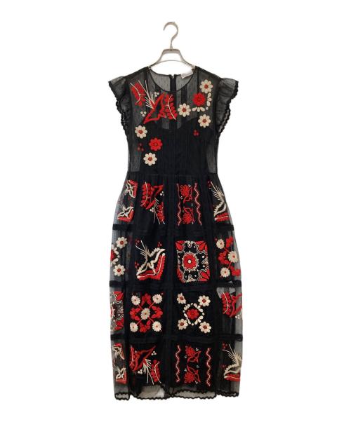 RED VALENTINO（レッドヴァレンティノ）RED VALENTINO (レッドヴァレンティノ) 刺繍レースワンピース ブラック サイズ:40の古着・服飾アイテム