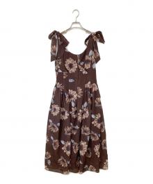 HER LIP TO（ハーリップトゥ）の古着「Sunflower-printed midi dress　サンフラワープリンテッドミディドレス」｜ブラウン