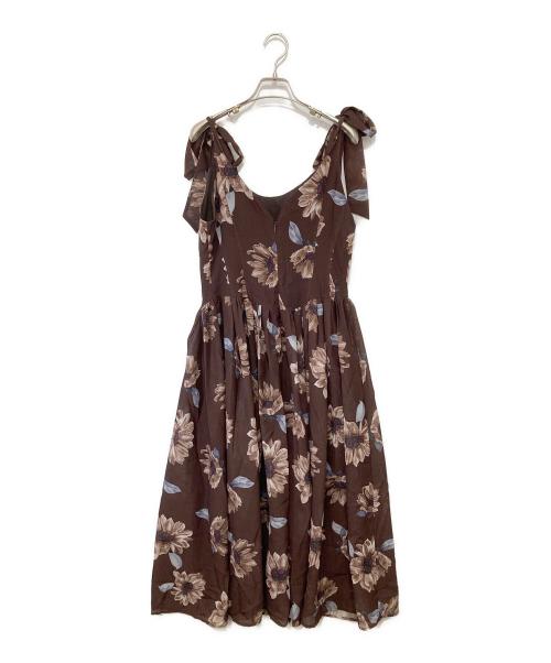 HER LIP TO（ハーリップトゥ）HER LIP TO (ハーリップトゥ) Sunflower-printed midi dress　サンフラワープリンテッドミディドレス ブラウン サイズ:Mの古着・服飾アイテム