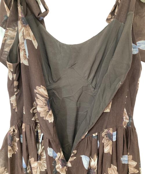 HER LIP TO（ハーリップトゥ）HER LIP TO (ハーリップトゥ) Sunflower-printed midi dress　サンフラワープリンテッドミディドレス ブラウン サイズ:Mの古着・服飾アイテム