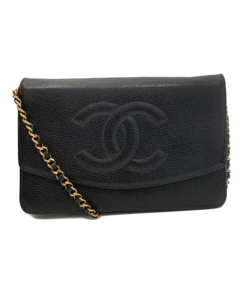 CHANEL（シャネル）CHANEL (シャネル) キャビアスキン  チェーンショルダーウォレット ブラックの古着・服飾アイテム
