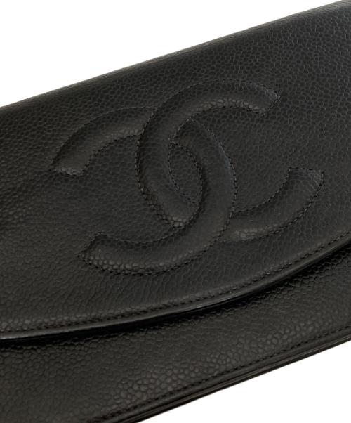 CHANEL（シャネル）CHANEL (シャネル) キャビアスキン  チェーンショルダーウォレット ブラックの古着・服飾アイテム