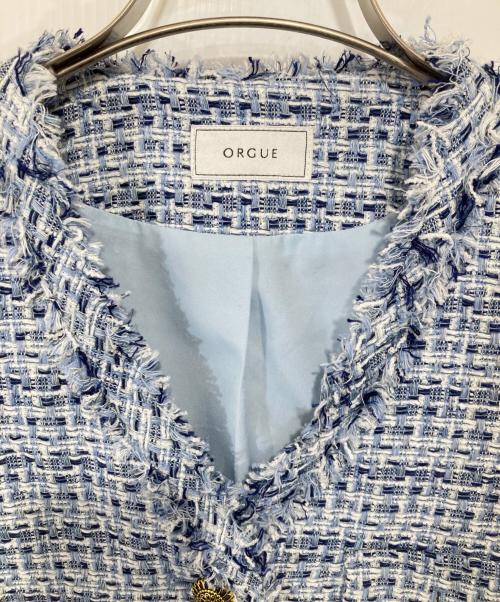 ORGUE（オルグ）ORGUE (オルグ) Tweed fringe 2way jacket ツイードフリンジツーウェイジャケット　2403-ORG-FMD0001 ブルー サイズ:3の古着・服飾アイテム
