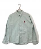 AMI Alexandre Mattiussiアミアレクサンドルマテュッシ）の古着「ハートロゴ刺繍ボタンダウンシャツ　HSH113.490」｜グリーン