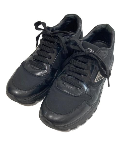 PRADA（プラダ）PRADA (プラダ) Prax 01 Re-Nylon ブラッシュドレザースニーカー　プラックス ナイロン　2EE369 ブラック サイズ:6の古着・服飾アイテム