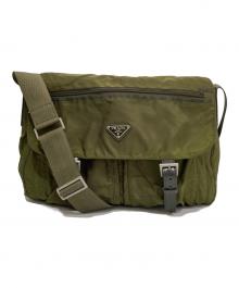 PRADA（プラダ）の古着「ナイロンショルダーバッグ　NYLON SHOULDER BAG　三角プレート　B1738F」｜グリーン