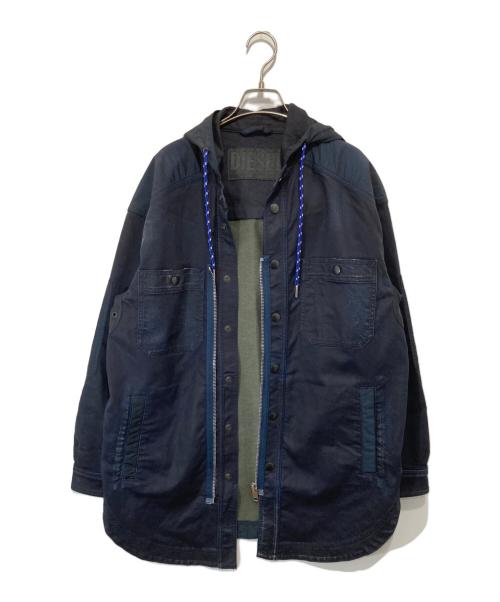 DIESEL（ディーゼル）DIESEL (ディーゼル) D-SIMILAR-NE JOGG JEANS　オーバーサイズフーデッドデニムジャケット　切替ジャケット ネイビー サイズ:xsの古着・服飾アイテム