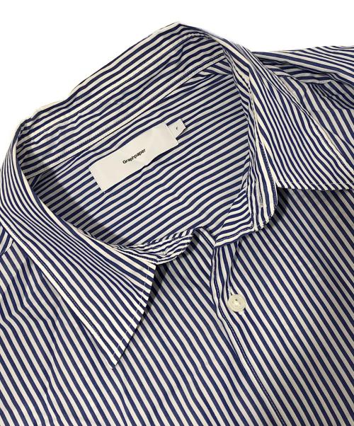 Graphpaper（グラフペーパー）Graphpaper Broad Stripe L/S Oversized Regular Collar Shirt（ブロードストライプ オーバーサイズド レギュラーカラーシャツ）　GM231-50216B ブルー サイズ:Fの古着・服飾アイテム