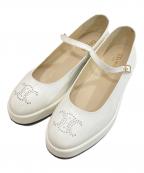 CELINEセリーヌ）の古着「CLARA WEDGE MARY-JANE フラットシューズ クララウェッジマリージェーン　360794582C.01BC」｜ホワイト