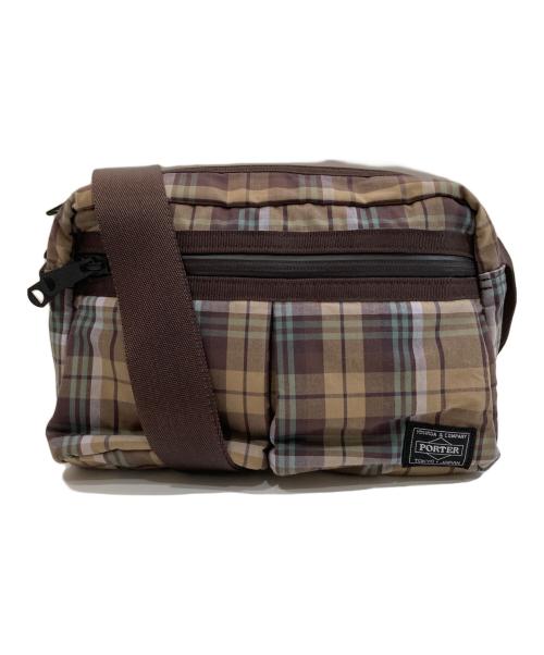 PORTER（ポーター）PORTER (ポーター) COMME des GARCONS HOMME (コムデギャルソン オム) COTTON CHECK SHOULDER BAG　コットンチェックショルダーバッグ　24SS HM-K203 ブラウンの古着・服飾アイテム