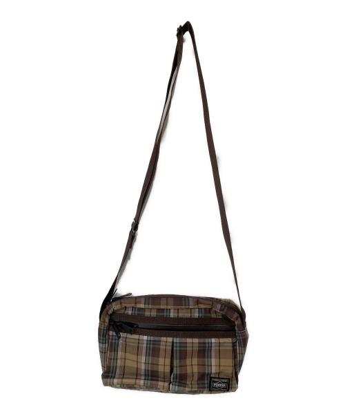 PORTER（ポーター）PORTER (ポーター) COMME des GARCONS HOMME (コムデギャルソン オム) COTTON CHECK SHOULDER BAG　コットンチェックショルダーバッグ　24SS HM-K203 ブラウンの古着・服飾アイテム