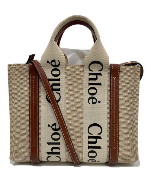Chloe（クロエ）Chloe (クロエ) Woody スモールトートバッグ　04217565 ベージュ×ブラウンの古着・服飾アイテム