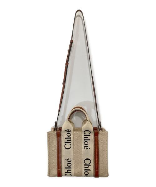 Chloe（クロエ）Chloe (クロエ) Woody スモールトートバッグ　04217565 ベージュ×ブラウンの古着・服飾アイテム