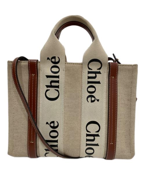 Chloe（クロエ）Chloe (クロエ) Woody スモールトートバッグ　04217565 ベージュ×ブラウンの古着・服飾アイテム