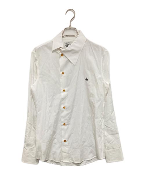 Vivienne Westwood man（ヴィヴィアン ウェストウッド マン）Vivienne Westwood man (ヴィヴィアン ウェストウッド マン) オーブロゴ刺繍アシンメトリーシャツ ホワイト サイズ:44の古着・服飾アイテム