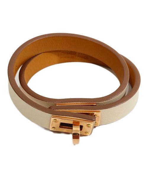 HERMES（エルメス）HERMES (エルメス) レザーブレスレット 《ミニ・ケリー》 ドゥブルトゥール　ゴールデンローズ・ナタ　W刻印 ゴールデンローズ・ナタ サイズ:T1の古着・服飾アイテム