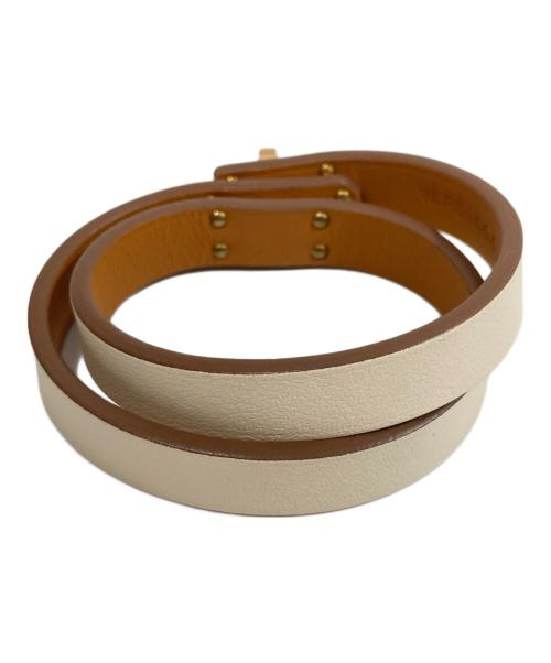 HERMES（エルメス）HERMES (エルメス) レザーブレスレット 《ミニ・ケリー》 ドゥブルトゥール　ゴールデンローズ・ナタ　W刻印 ゴールデンローズ・ナタ サイズ:T1の古着・服飾アイテム