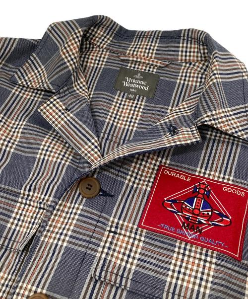 Vivienne Westwood man（ヴィヴィアン ウェストウッド マン）Vivienne Westwood man (ヴィヴィアン ウェストウッド マン) ロゴチェックシャツジャケット　LOGO CHECK SHIRTS JACKET オーブ グレー サイズ:46の古着・服飾アイテム