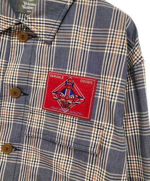 Vivienne Westwood man（ヴィヴィアン ウェストウッド マン）Vivienne Westwood man (ヴィヴィアン ウェストウッド マン) ロゴチェックシャツジャケット　LOGO CHECK SHIRTS JACKET オーブ グレー サイズ:46の古着・服飾アイテム