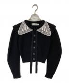 SELF PORTRAITセルフ ポートレイト）の古着「レースカラー クルーネックカーディガン」｜ブラック