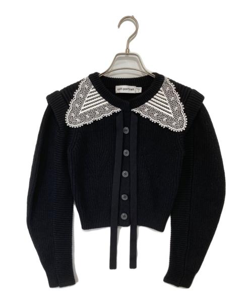 SELF PORTRAIT（セルフ ポートレイト）SELF PORTRAIT (セルフ ポートレイト) レースカラー クルーネックカーディガン ブラック サイズ:Sの古着・服飾アイテム