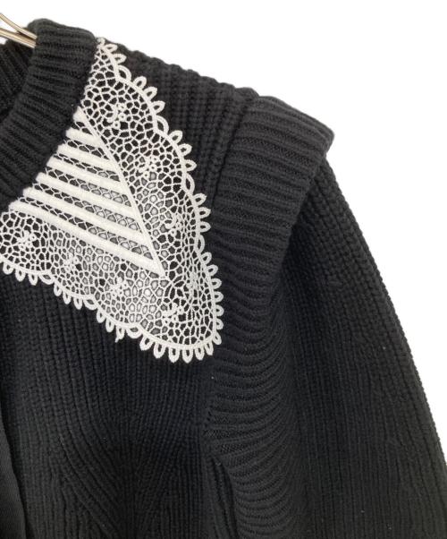 SELF PORTRAIT（セルフ ポートレイト）SELF PORTRAIT (セルフ ポートレイト) レースカラー クルーネックカーディガン ブラック サイズ:Sの古着・服飾アイテム