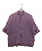 HOMME PLISSE ISSEY MIYAKEオム プリッセ イッセイ ミヤケ）の古着「スタンドカラー ドルマンショートスリーブ リネンシャツ　HP12FJ017」｜ラベンダー