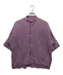HOMME PLISSE ISSEY MIYAKE（オム プリッセ イッセイ ミヤケ）の古着「スタンドカラー ドルマンショートスリーブ リネンシャツ　HP12FJ017」｜ラベンダー