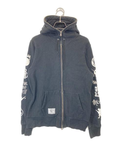 stussy（ステューシー）stussy (ステューシー) A BATHING APE (ア ベイシング エイプ) アームロゴプリント ジップアップ フーディ ブラック サイズ:Mの古着・服飾アイテム