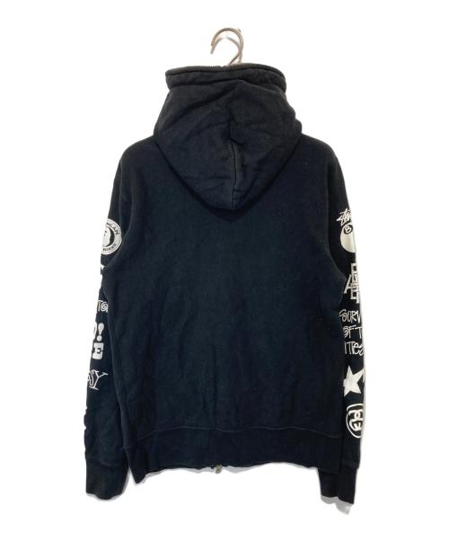 stussy（ステューシー）stussy (ステューシー) A BATHING APE (ア ベイシング エイプ) アームロゴプリント ジップアップ フーディ ブラック サイズ:Mの古着・服飾アイテム