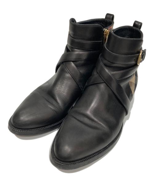 BURBERRY LONDON（バーバリーロンドン）BURBERRY LONDON (バーバリーロンドン) ハウスチェック＆レザー アンクルブーツ ブラック サイズ:39の古着・服飾アイテム