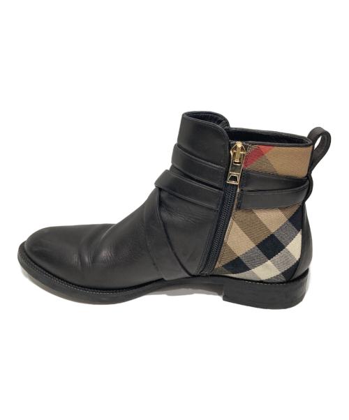BURBERRY LONDON（バーバリーロンドン）BURBERRY LONDON (バーバリーロンドン) ハウスチェック＆レザー アンクルブーツ ブラック サイズ:39の古着・服飾アイテム