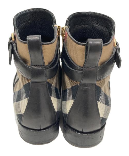 BURBERRY LONDON（バーバリーロンドン）BURBERRY LONDON (バーバリーロンドン) ハウスチェック＆レザー アンクルブーツ ブラック サイズ:39の古着・服飾アイテム