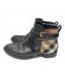 BURBERRY LONDON (バーバリーロンドン) ハウスチェック＆レザー アンクルブーツ ブラック サイズ:39：20000円