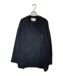 ENFOLD（エンフォルド）の古着「PEダブルクロス ラウンドフレアカーデ 300FA130-1600」｜ブラック