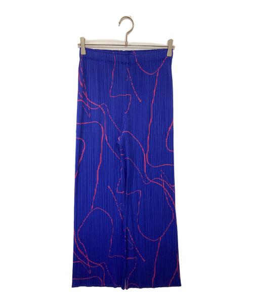 PLEATS PLEASE（プリーツプリーズ）PLEATS PLEASE (プリーツプリーズ) PAUSEプリーツ総柄パンツ　PP53JF693 ブルー サイズ:5の古着・服飾アイテム