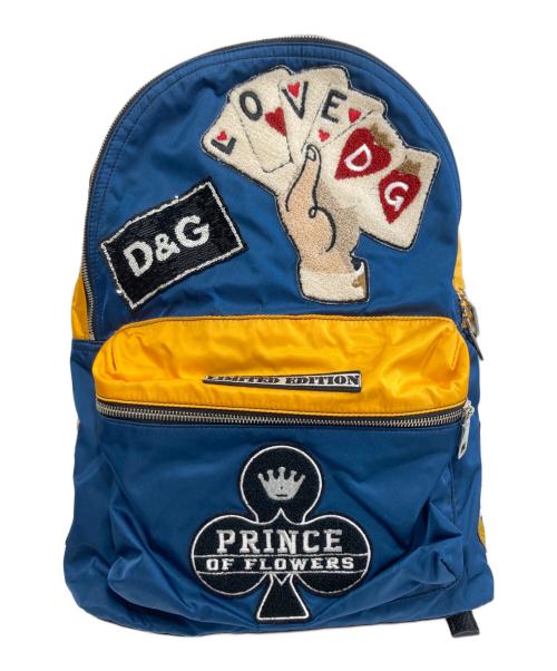 DOLCE & GABBANA（ドルチェ＆ガッバーナ）DOLCE & GABBANA (ドルチェ＆ガッバーナ) ワッペン スパンコール ナイロンデイパック ネイビー×イエローの古着・服飾アイテム